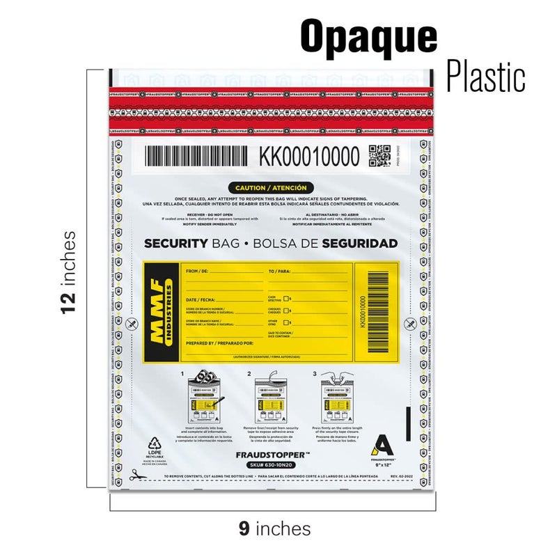 MMF Industries Cash Transmittal Bags | 9W x 12H | Pack of 100 | Unique Alphanumeric Numbering | Self-Sealing Adhesive | Four Tamper Indicators | Folded Bottom | Deposit Plastic Bags - Image 5